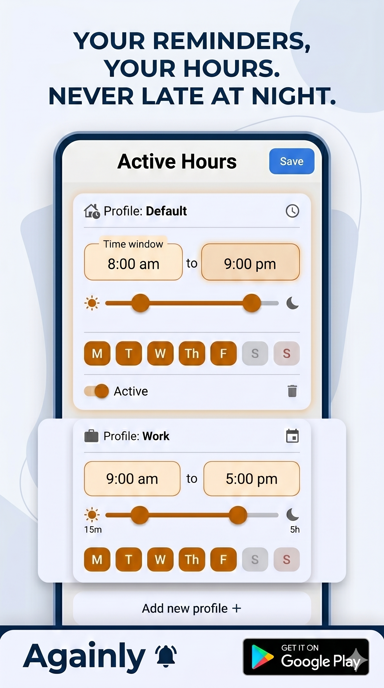 Setting active hours so reminders never arrive late at night
