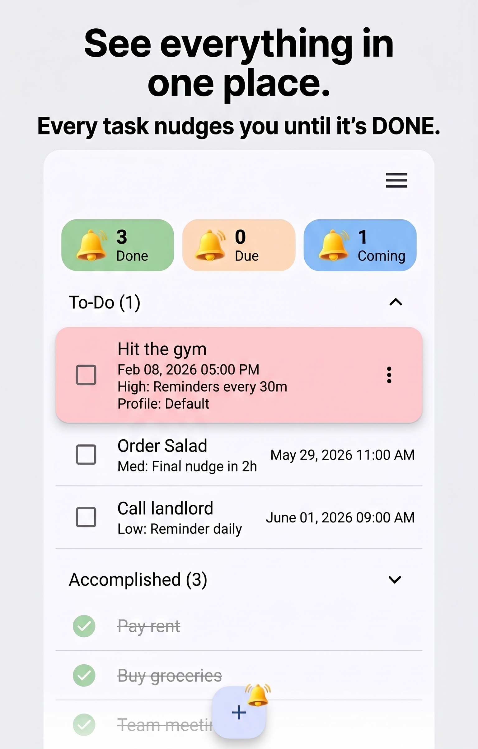 Againly home screen task list with priority levels and recurring reminders